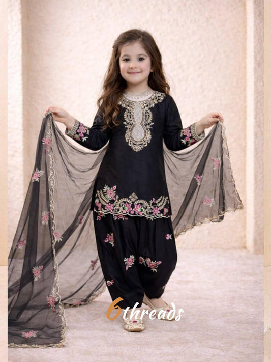 Designer Sequence Embroidery Crepe Suit Set for Kids