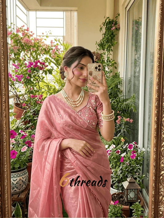 Premium Fendy Satin Saree with Hand Cutdana Pearl Work