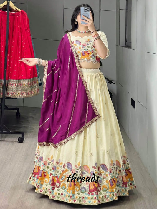 Ethnic Crush Vichitra Lehenga | Multi-Thread Embroidery
