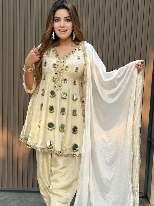 Exclusive Premium Tissue Silk Round Anarkali Style Kurta Set
