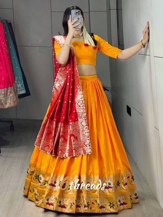 Kalyani Golden Paithani Lehenga | Royal Orange Zari