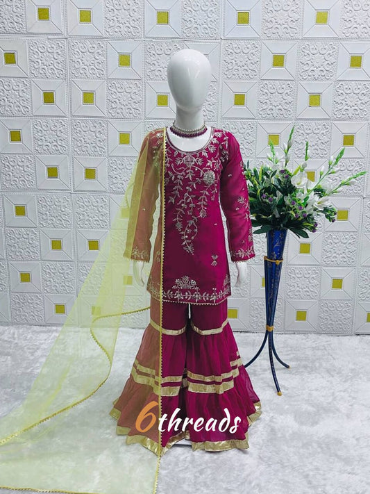 Kids’ Georgette Sharara Set with Sequence Embroidery