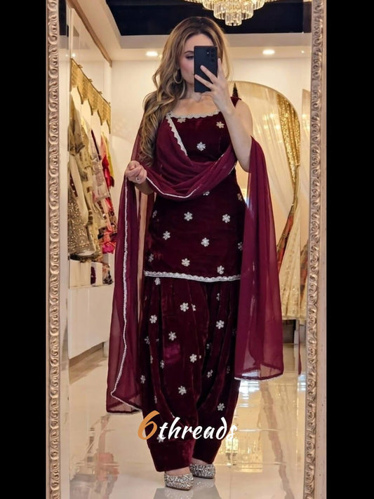 Premium Fandy Crushed Silk Top & Farshi Salwar Set with Sequence & Coding Work