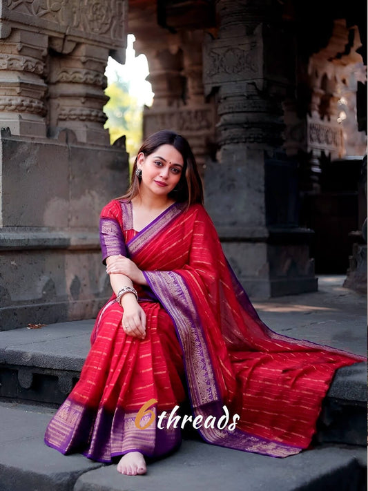 Premium Magenta Crepe Silk Saree with Designer Stripe Zari Weaving