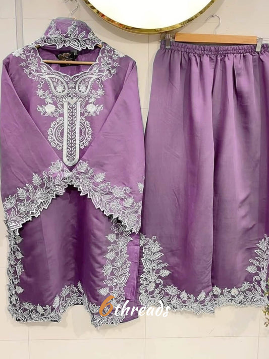 Premium Natural Crepe Sequence Embroidered Palazzo Suit Set | 3 Elegant Colors