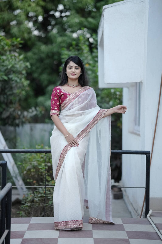 Premium Banarasi Jari Weave Crush Saree with Heavy Embroidered Blouse