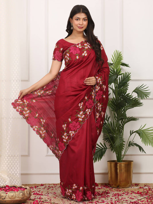Premium Manipuri Silk Multi-Thread & Cut-Work Designer Saree