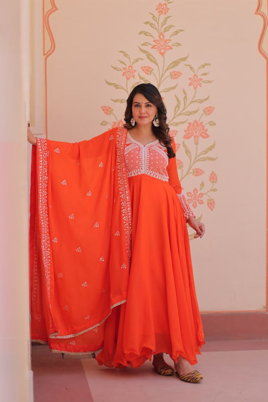 Premium Star Georgette Sequins Coding & Beads Embroidered Gown Set