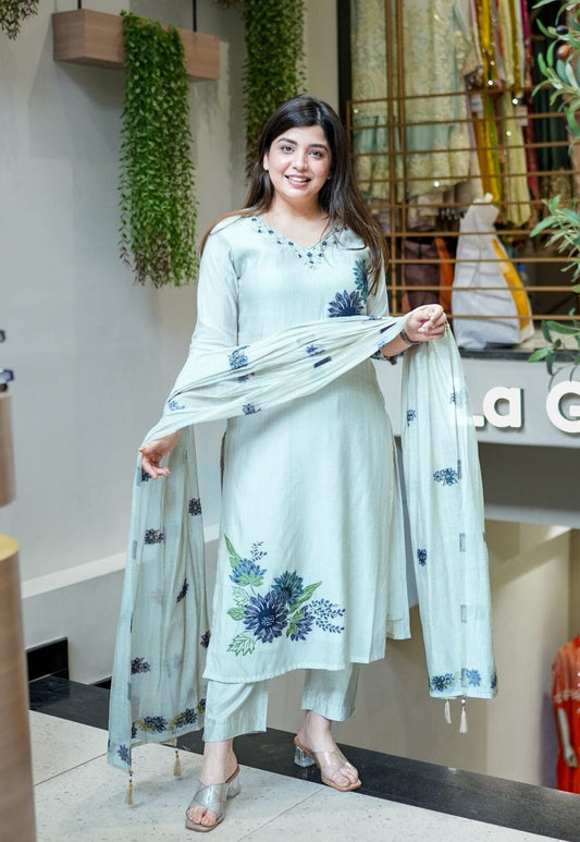 Premium Summer Special Pure Lilan Suit, Maharaja Pant & Printed Dupatta Set