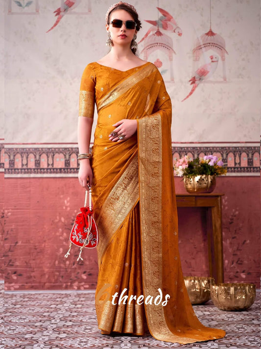 Royal Chinon Festive Saree with Designer Self-Print & Zari Weaving