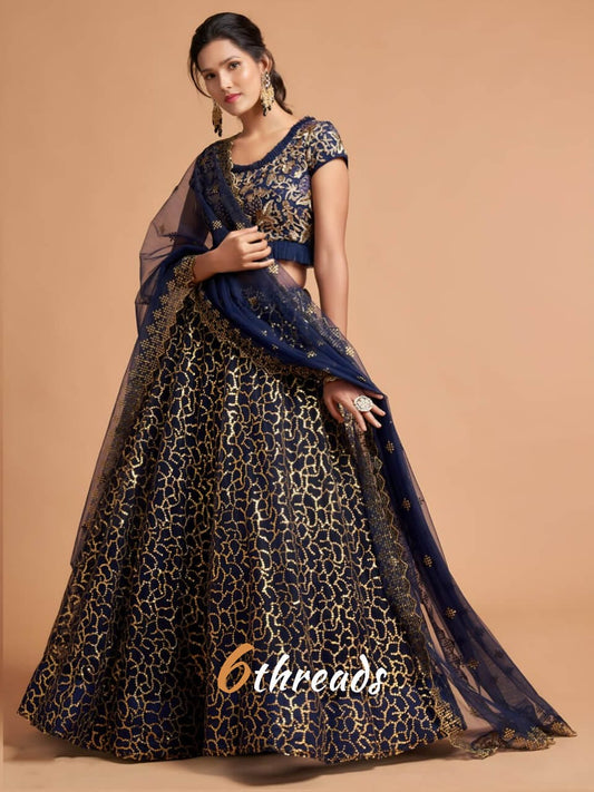 Royal Navy Blue Sequins Lehenga Choli
