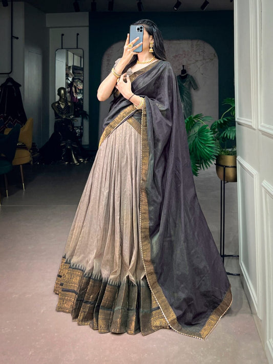 Traditional South Collection Poly Cotton Zari Woven Lehenga with Gota Patti Dupatta Set