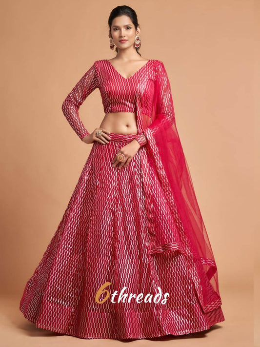 Vibrant Hot Pink Sequins Lehenga Choli