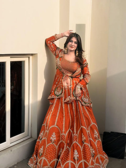 Premium Indo-Western Lehenga Set with Koti & Zari Work