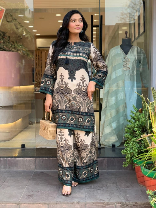 Designer Traditional Printed Kurti with Matching Flared Palazzo Set