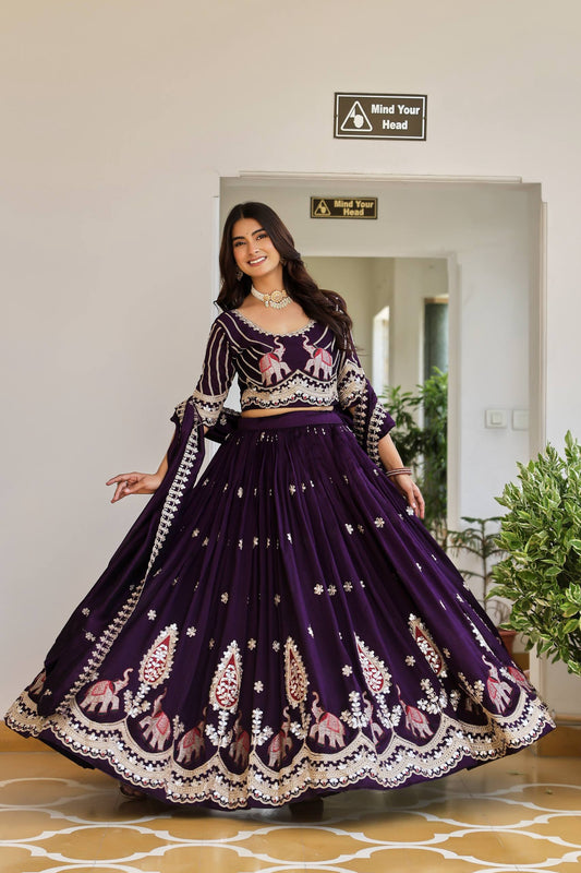 Designer Ethnic Elephant Motif Embroidered Lehenga Choli with Matching Dupatta Set
