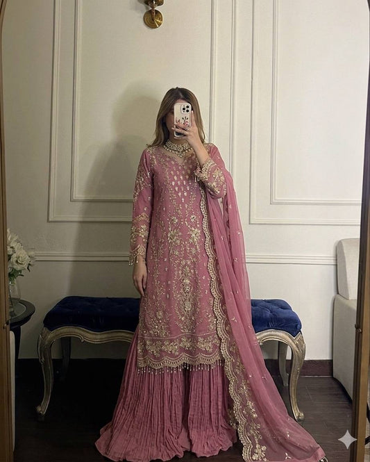 Designer Party Wear Top, Plazzo & Dupatta Set