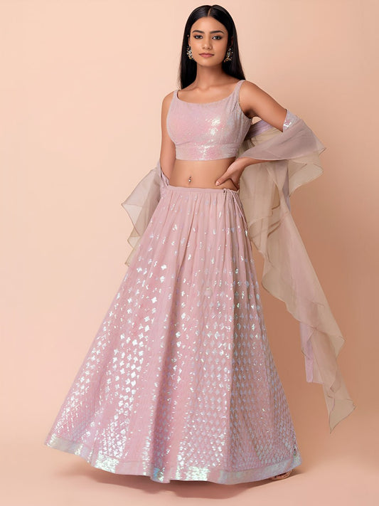 Designer Festive Wear Indo-Western Crop Top & Flared Skirt Ensemble with Shimmer Finish