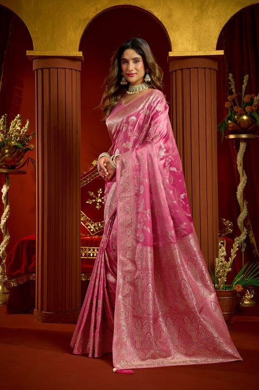 Royal Banarasi Silk Saree with Rich Zari Woven Motifs and Matching Blouse Piece