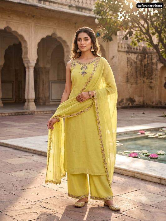 Designer Kurti with Palazzo and Dupatta Set Featuring Heavy Neck Embroidery Work