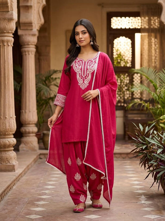 DESIGNER FARSI SUIT WITH EMBROIDERY WORK TOP, SALWAAR AND DUPATTA