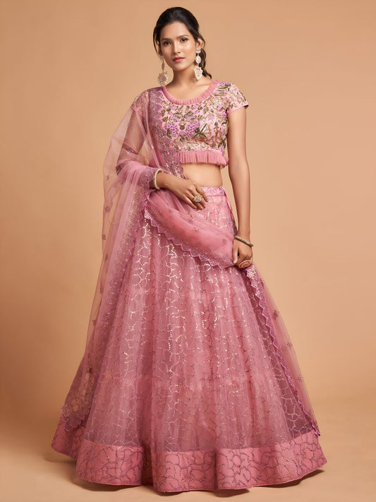 Graceful Blush Pink Sequins Lehenga Choli