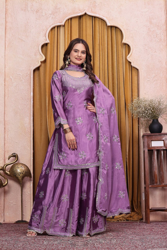 Exclusive Sequin & Thread Work Party Wear Ethnic Sharara Outfit
