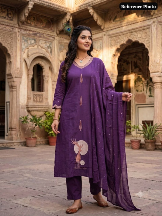 Festive Wear Purple A-Line Kurta and Pant Outfit with Embroidery