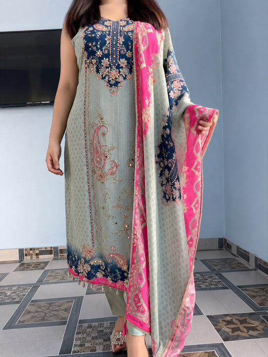 Premium Berry Silk Festive Kurta and Pant Set with Designer Dupatta