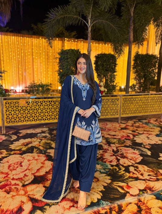 Fancy Design Pakistani Collection Farsi Salwar Kurta With Dupatta Set Fully Stitched