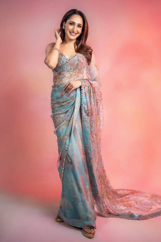 Tabby Silk Sequence Figure Work & Digital Print Work Saree