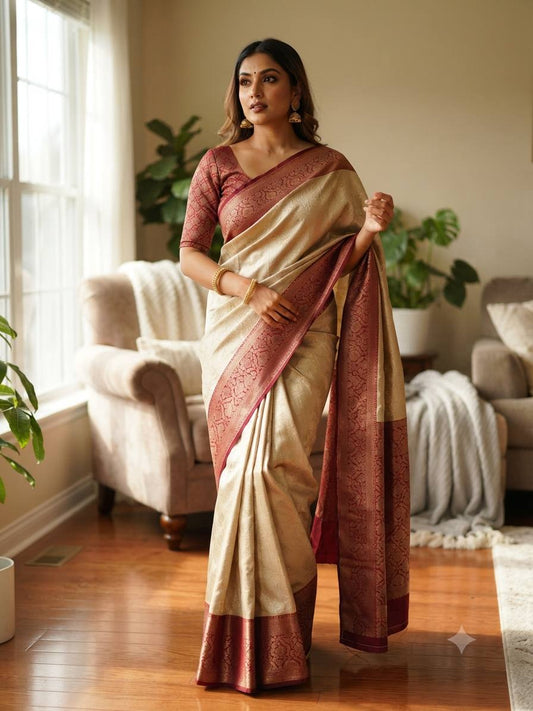 Designer Traditional Zari Woven Banarasi Silk Saree with Contrasting Rich Pallu
