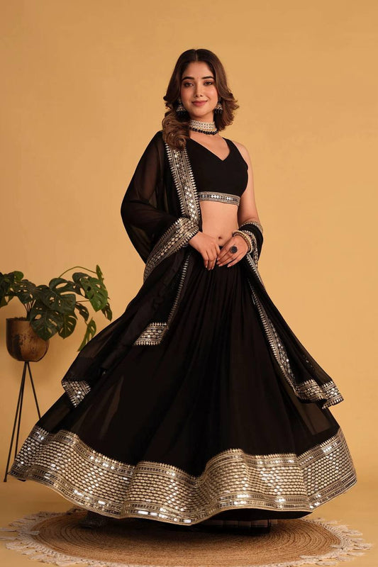 Designer Heavy Mirror & Sequence Work Georgette Lehenga Choli with Matching Dupatta Set