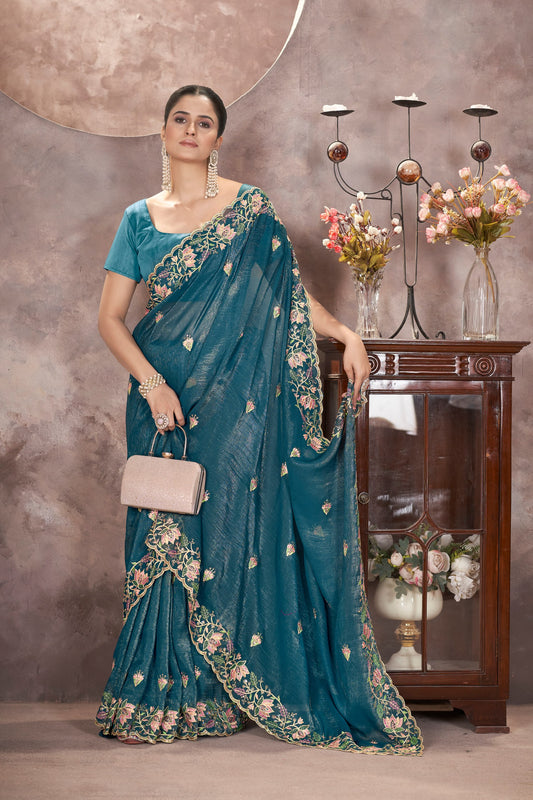 Gorgeous Party Wear Ethnic Saree with Heavy Border Work for Women & Girls