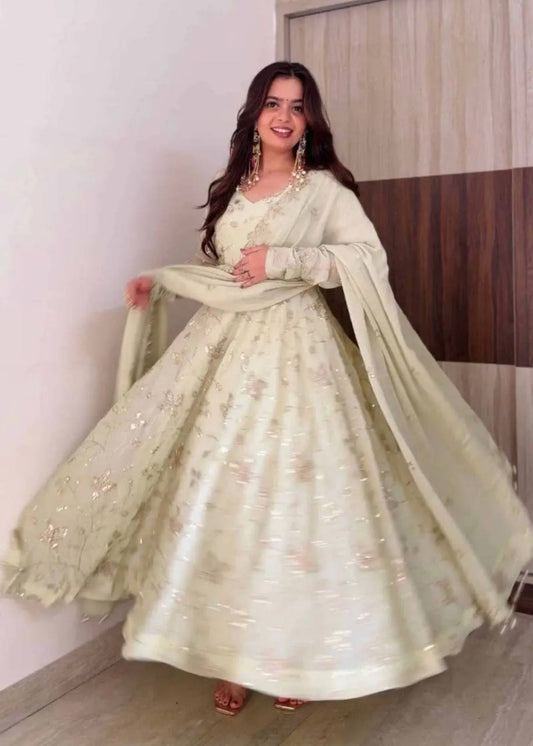 Exclusive Trending Designer Gown with Heavy sequence embroidery work Dupatta