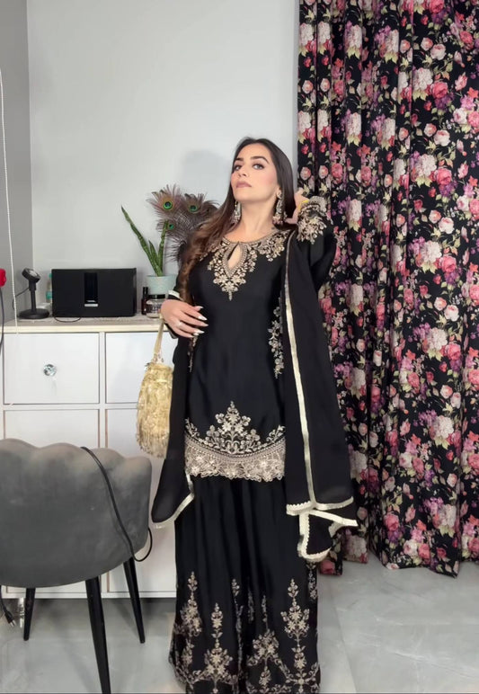 Designer Party Wear Look Top , Sharara Plazzo and Dupatta