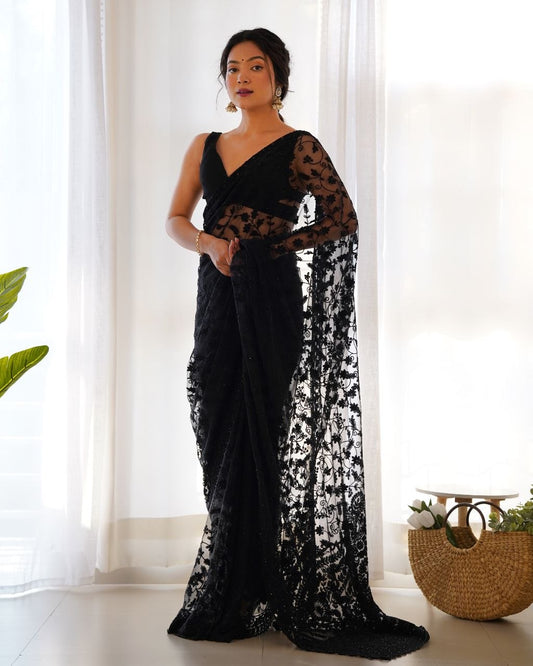 Traditional Red Net Designer Saree for Weddings and Festive Celebrations