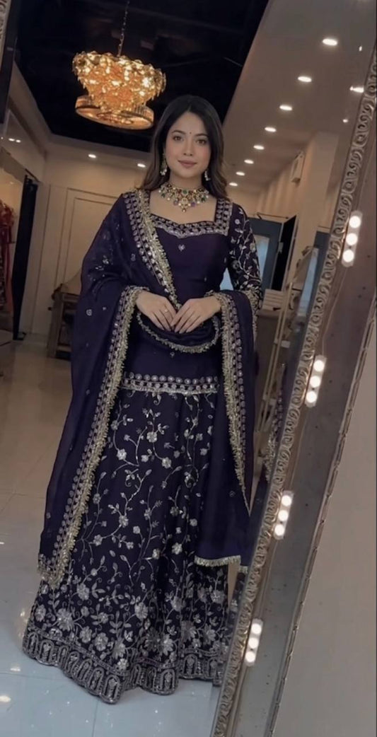 New Premium Quality With Embroidery Sequence Worked Top-Plazzo And Dupatta Set Fully Stitched Ready To Wear