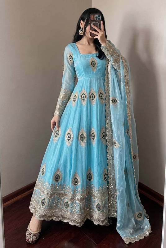 Premium Rangoli Crush Sequins Multi-Embroidered Gown Set-5