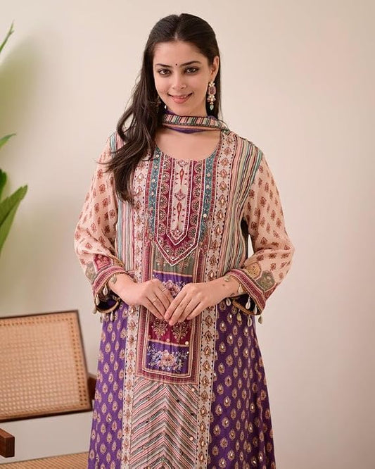 Jasood Premium Pure Chinon Full Anarkali Kodi Round Set