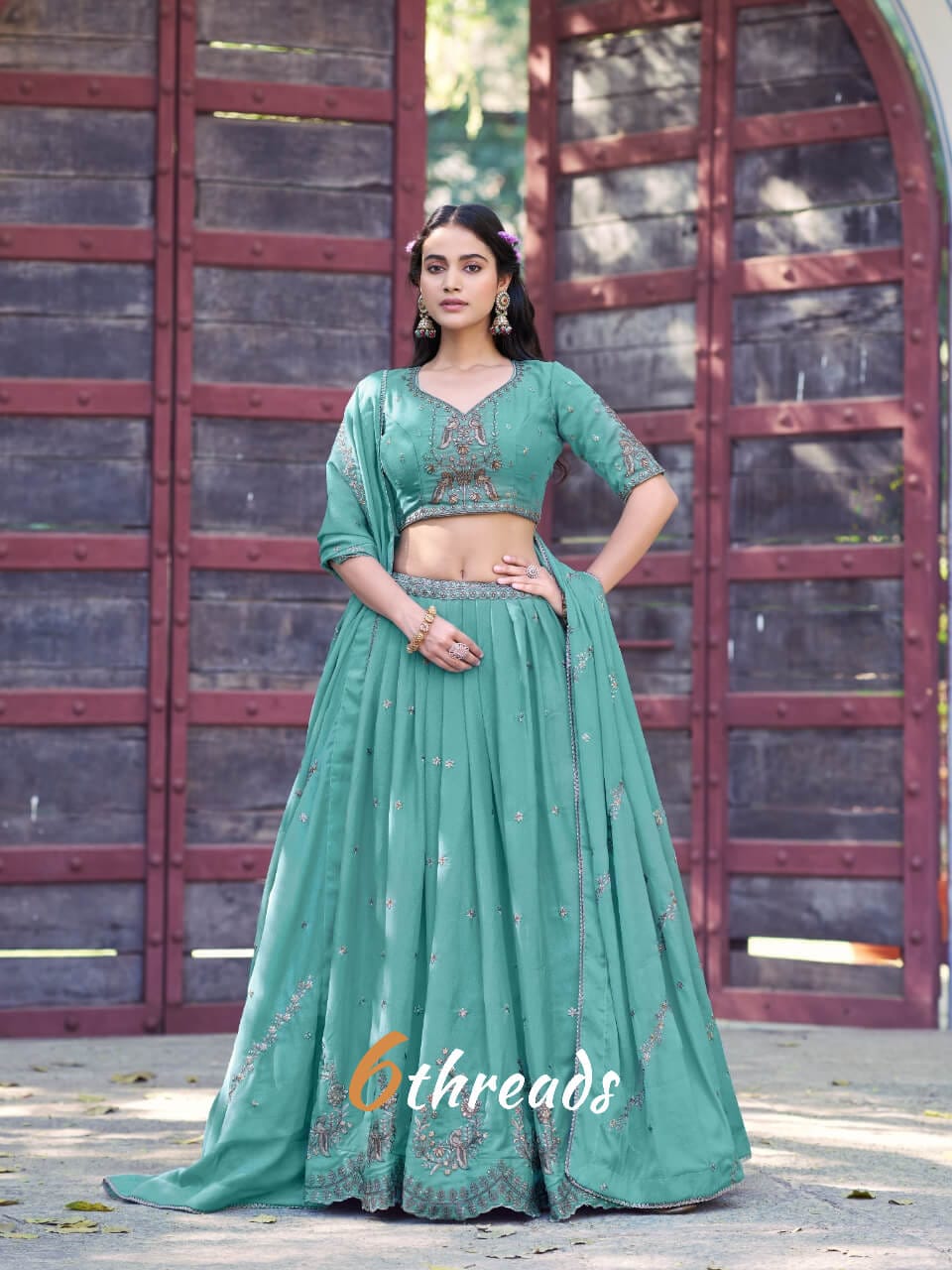 ANEIRA Aqua Royal Fully Stitched Star Georgette Lehenga with 3.50m Flair