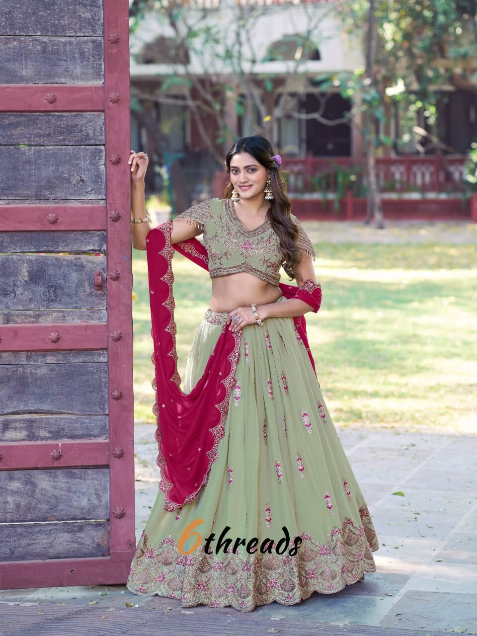 ANEIRA Aqua Royal Fully Stitched Star Georgette Lehenga with 3.50m Flair