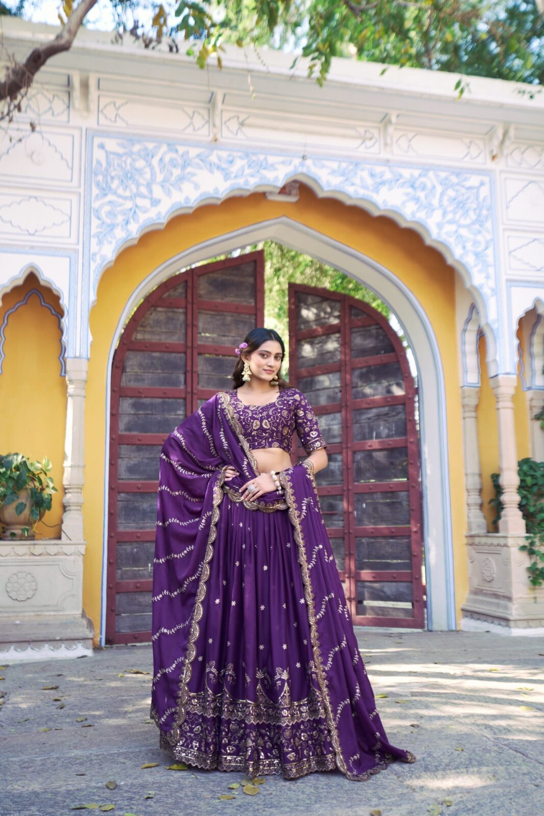 ANEIRA Aqua Royal Fully Stitched Star Georgette Lehenga with 3.50m Flair