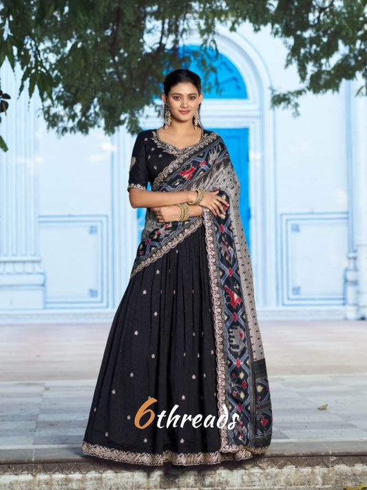 Vichitra Silk Lehenga with 4-Meter Flair & Tussar Silk Dupatta