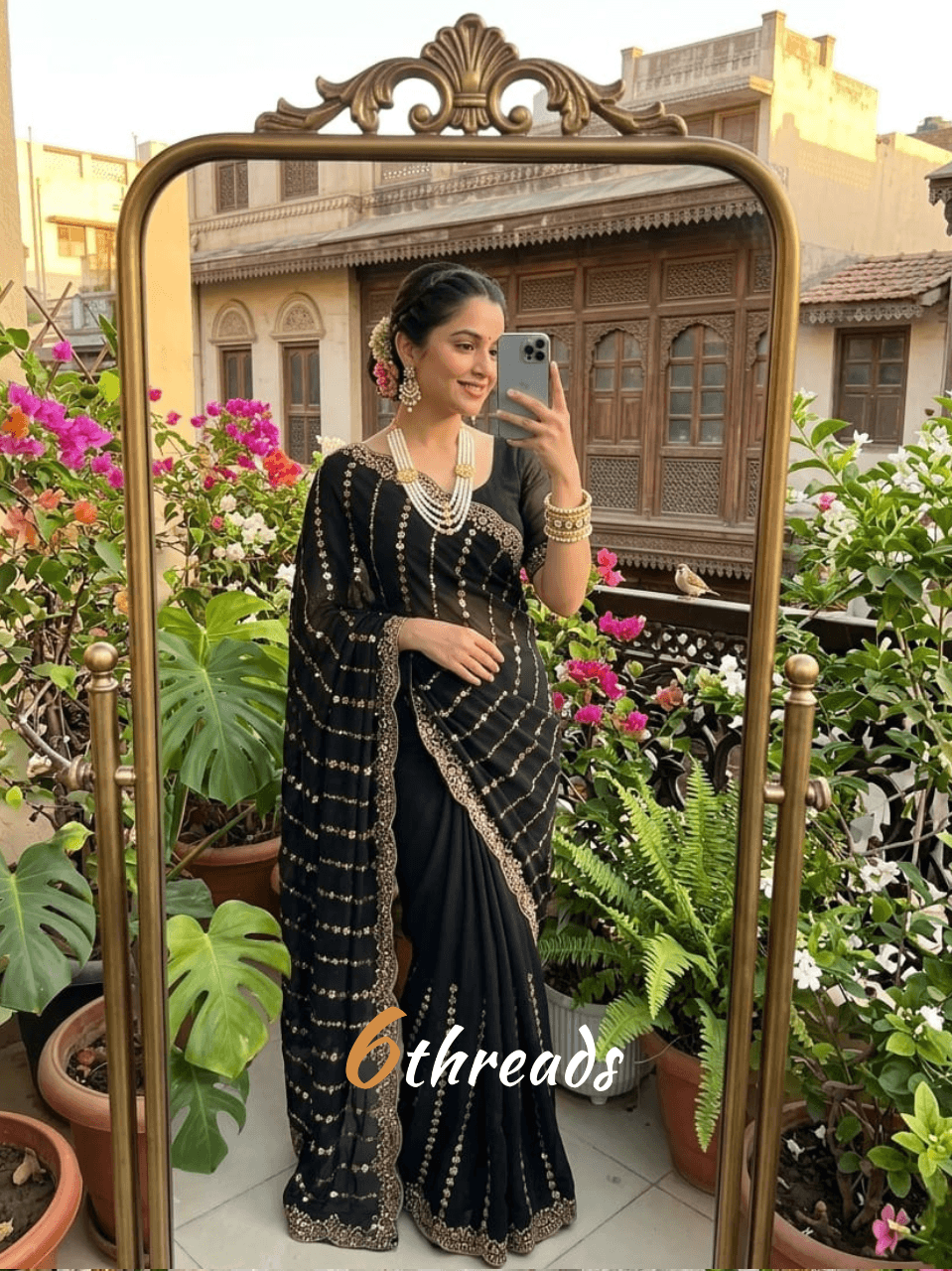 Fendy Satin Leheriya Saree with Hand Cutdana Work & Unstitched Blouse
