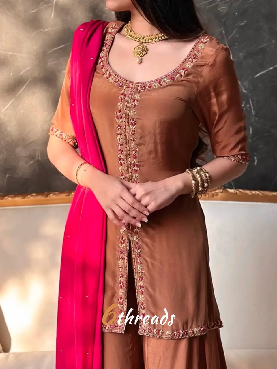 Premium Natural Crepe Silk Top & Kali-Cut Sharara Set with Sequence & Hand Stone Work