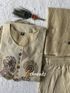 Pure Cotton Cream A-Line Kurti Pant Set with Thread Embroidery & Mul Dupatta