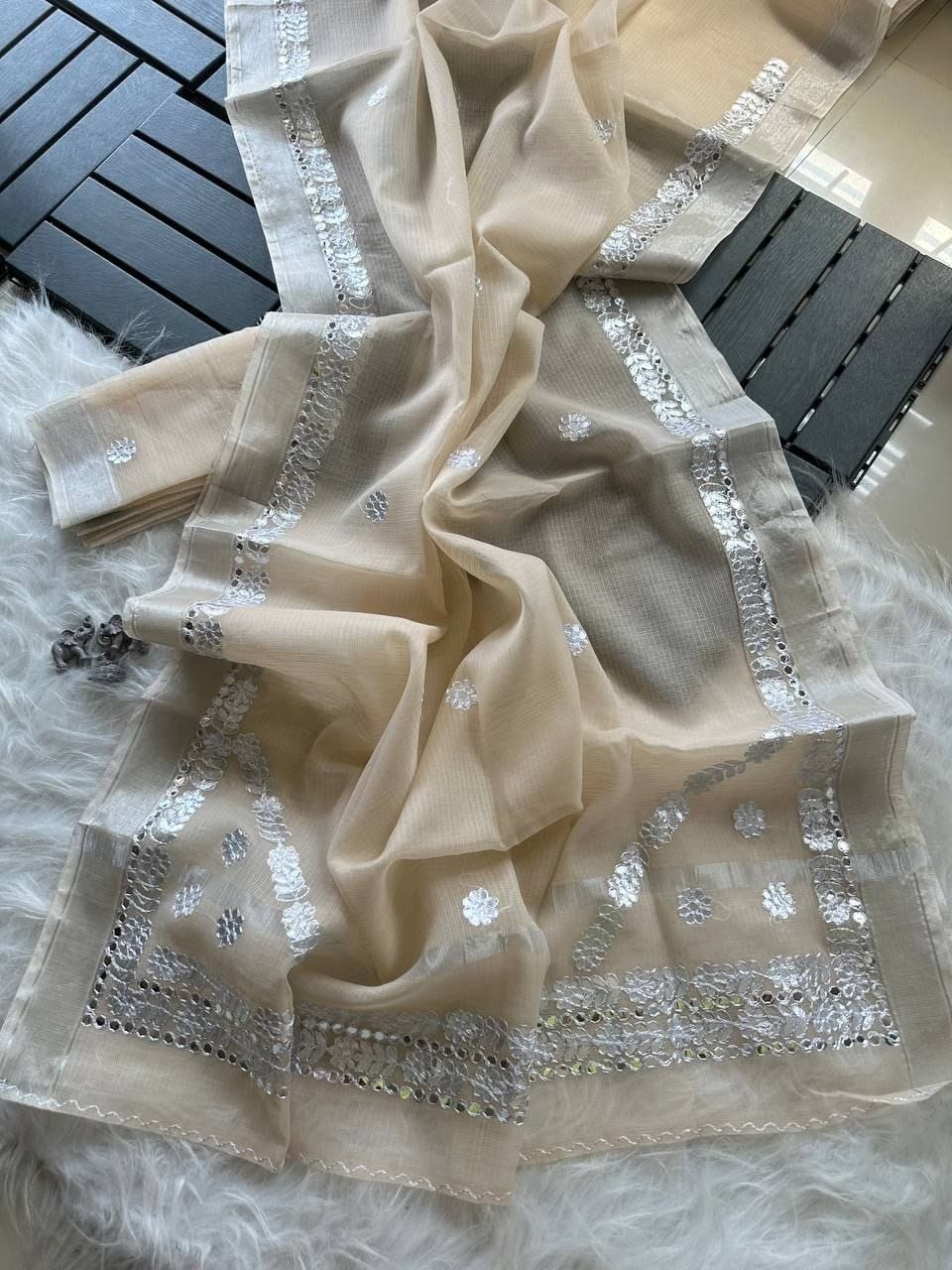 Premium Kota Doriya Saree with Rajasthani Gotapatti Work & Unstitched Blouse