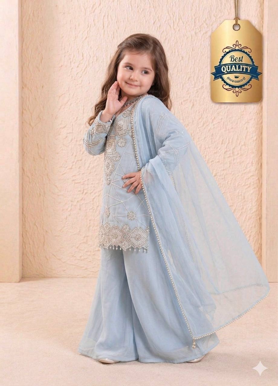 Designer Georgette Top & Fluid Palazzo Set with Latkans