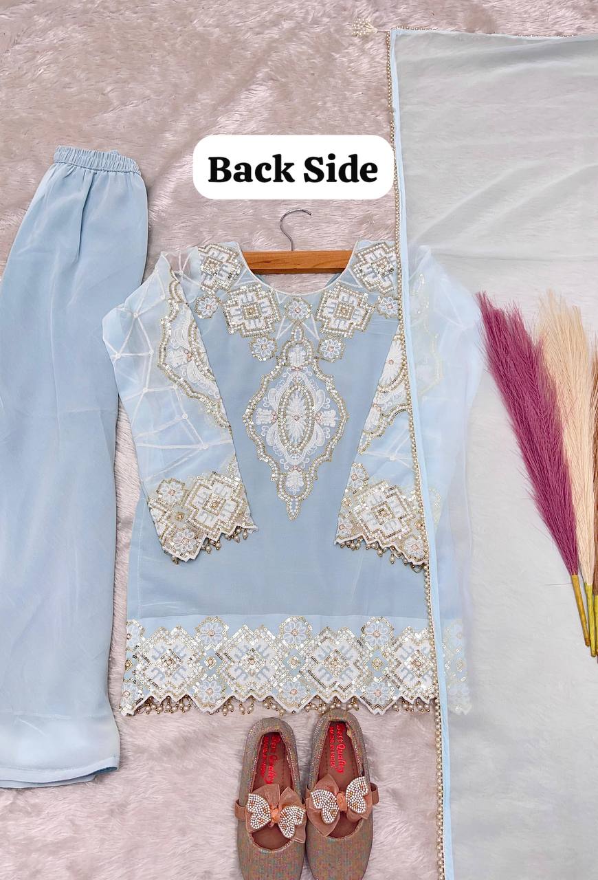 Designer Georgette Top & Fluid Palazzo Set with Latkans